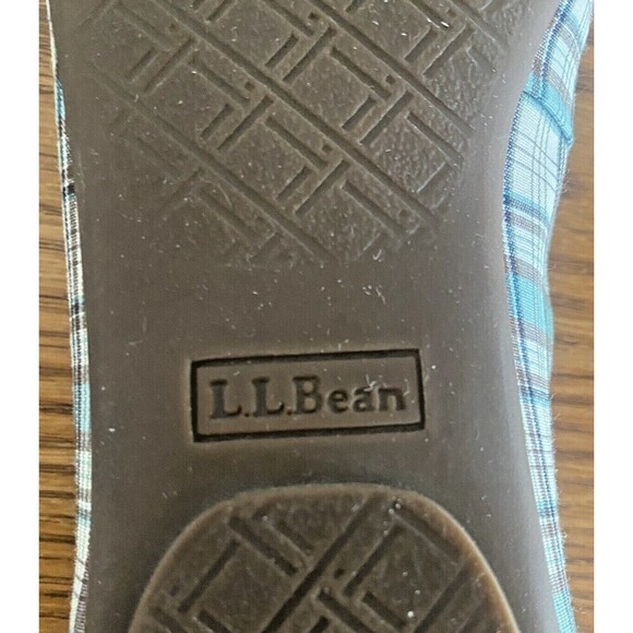 LL Bean Women's Flats Loafer Slip On Size 8 M Sky Blue Plaid Canvas - Picture 8 of 9